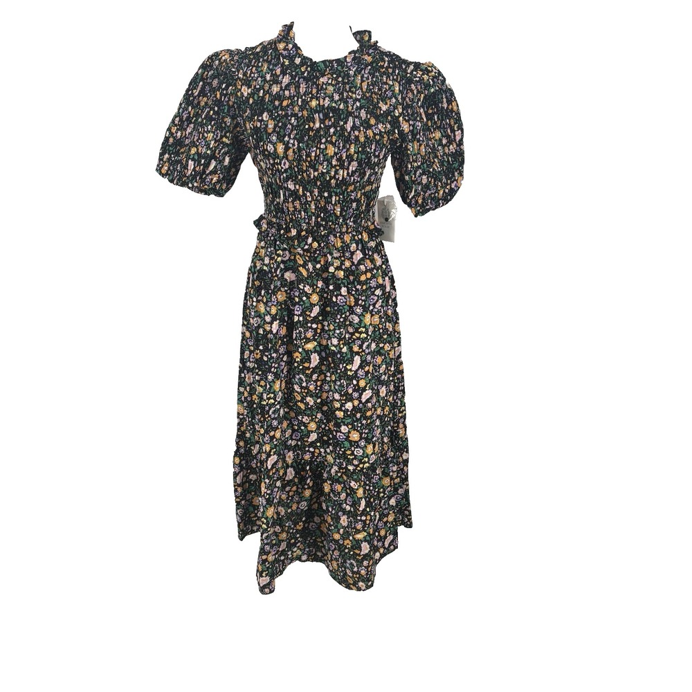 Hyacinth House Womens Samantha Midi Dress Small Black Floral Smocked Cottagecore